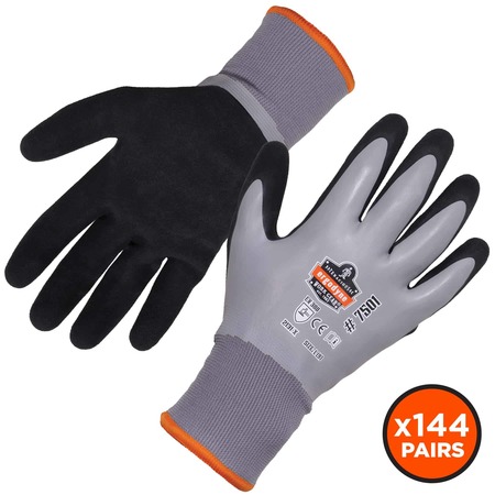 PROFLEX BY ERGODYNE Gray Coated Waterproof Winter Work Gloves, 2XL, PK144 7501-CASE